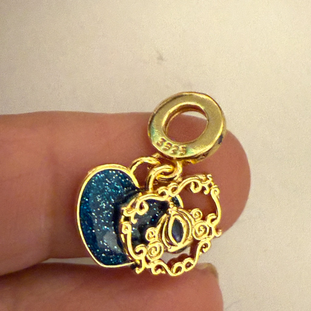 Gold And Blue Heart Charm Bracelet